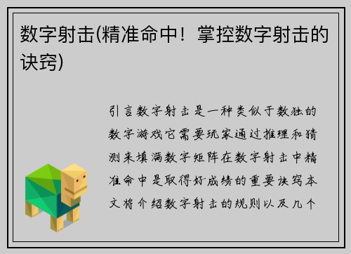 数字射击(精准命中！掌控数字射击的诀窍)